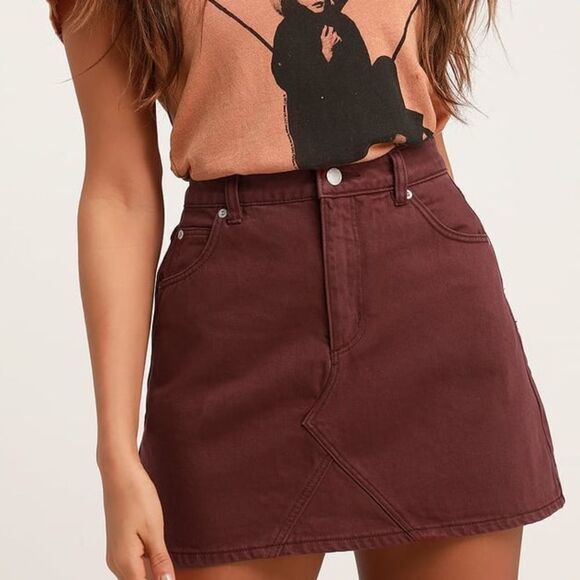 Rolla's Claudia Burgundy Red Denim A-Line Mini Skirt NWT - Picture 1 of 6